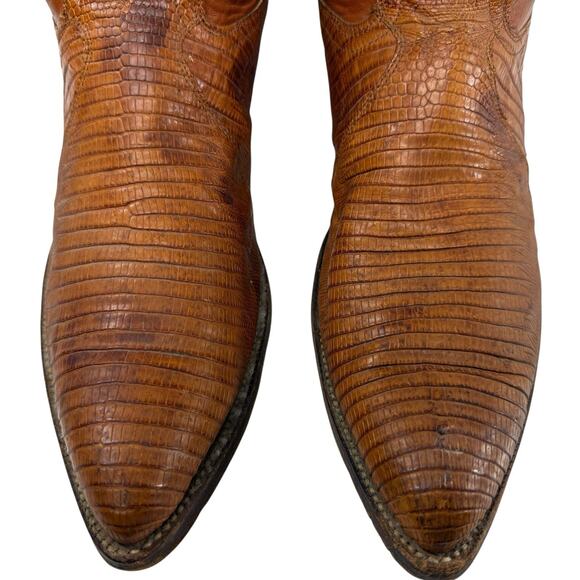 Justin Cowboy Western Boots Vintage Lizard Men’s 10.5 D Orange Camel Tan Leather - Picture 3 of 12